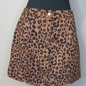 Very J Animal Print Mini Skirt with Button Detail